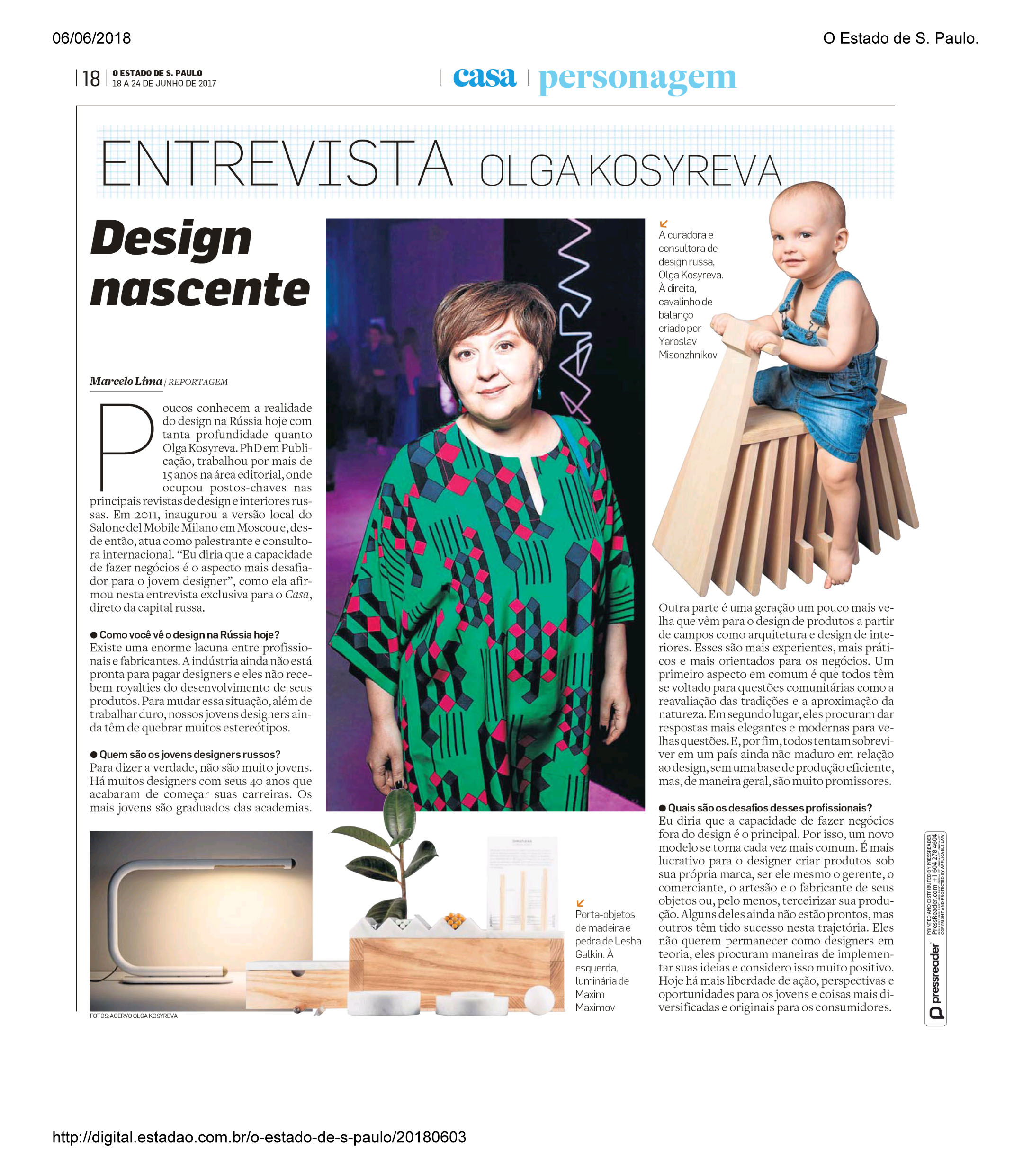 Интервью с Ольгой Косыревой в бразильском журнале Casa: 